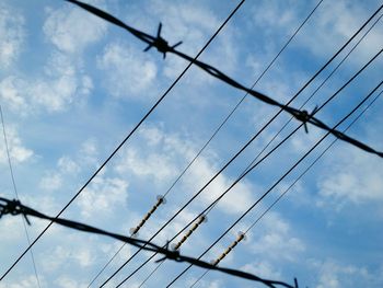 Low angle view of electricity pylon against sky