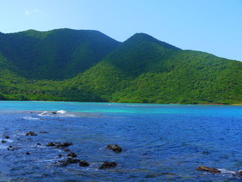 Scenic view of bay against sky