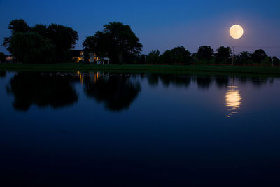 Scenic view of lake against sky at night