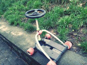 High angle view of chain on grass