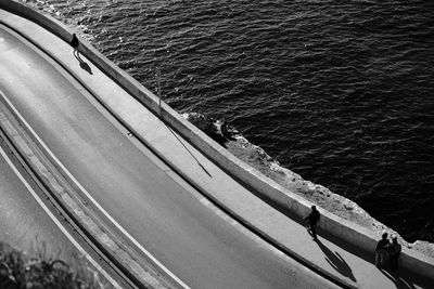 High angle view of road along coastline