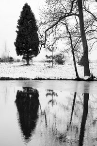 Scenic view of lake against sky during winter