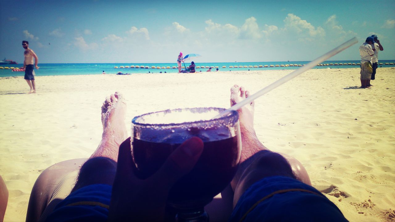 beach, sea, water, sand, horizon over water, lifestyles, sky, leisure activity, shore, vacations, men, summer, wave, person, cloud - sky, scenics, weekend activities