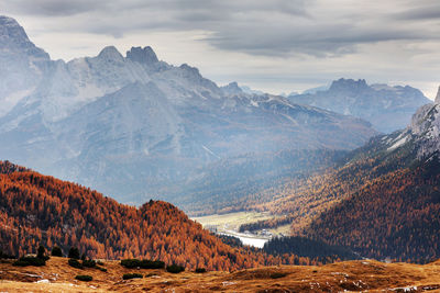 Scenic view of snowcapped mountains against sky