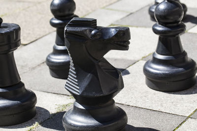 High angle view of chess pieces