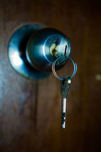 Close-up of door handle on table