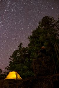 Tent in park against sky at night