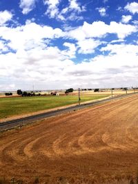 Scenic view of agricultural field against sky