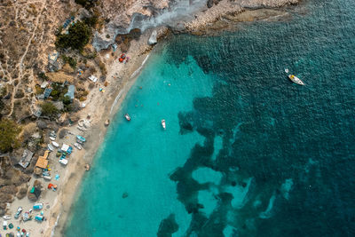 High angle view of rocks on beach