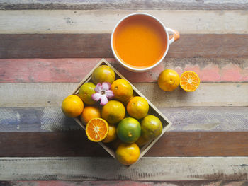 High angle view of fruits on table