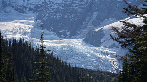 Scenic view of snowcapped mountains during winter