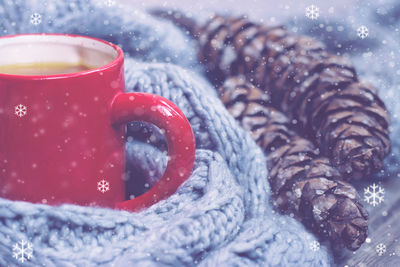 Close-up of coffee cup with ice cream