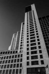 Low angle view of modern building against clear sky