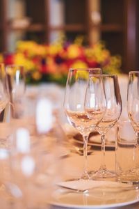 Glass of wine on table in restaurant