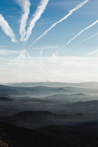 Scenic view of silhouette mountains against sky