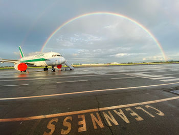 Scenic view of rainbow against sky