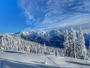 Scenic view of snowcapped mountains against sky