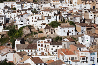 High angle view of buildings in city