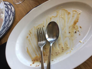 High angle view of dessert in plate on table