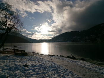 Scenic view of lake against sky during sunset