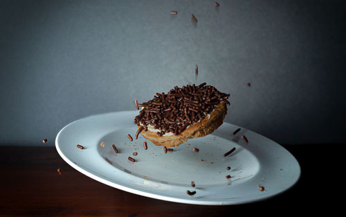 High angle view of dessert in plate on table