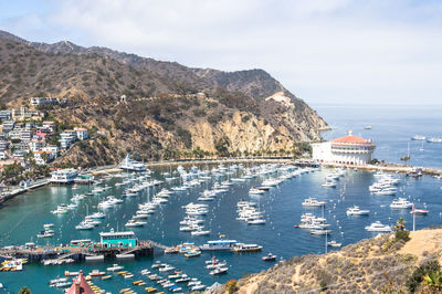 High angle view of boats in sea