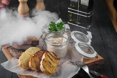 High angle view of food on table