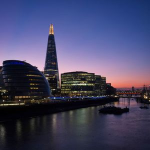 City lit up at dusk