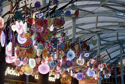 Low angle view of lanterns hanging in store