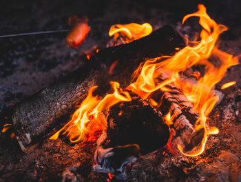 Close-up of bonfire at night