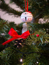 Close-up of christmas decoration hanging on tree