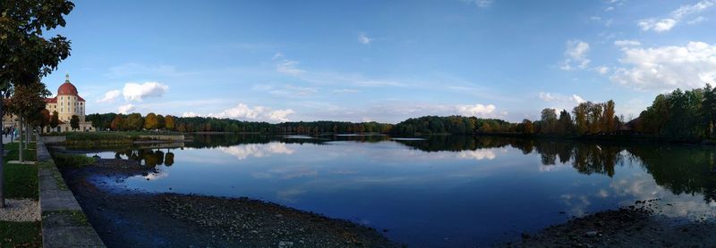 Scenic view of calm lake against sky