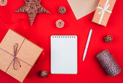 High angle view of christmas decoration on table