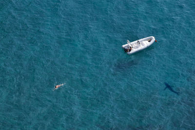 High angle view of boat in sea