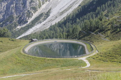 High angle view of winding road on mountain