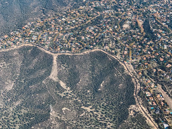 High angle view of field in city