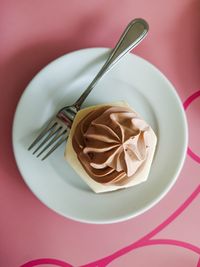 High angle view of dessert in plate on table