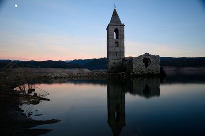Reflection of church in water