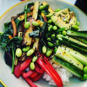 High angle view of salad in bowl