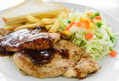 Close-up of meal served in plate