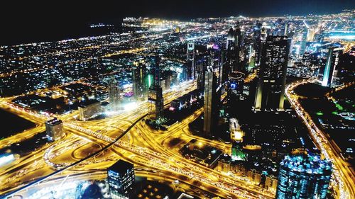 Aerial view of illuminated cityscape