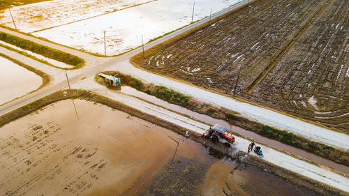 High angle view of vehicles on road