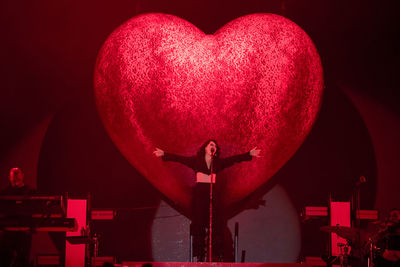 Close-up of heart shape made from illuminated red light