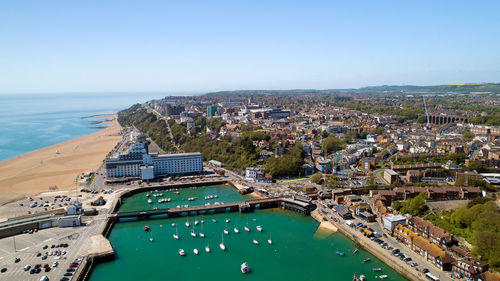 High angle view of buildings in city