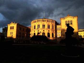 Low angle view of building against cloudy sky