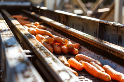 High angle view of food on barbecue grill