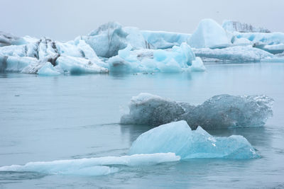 Melting icebergs as a result of global warming in jokulsarlon glacial lagoon. iceland