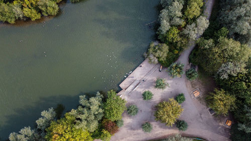 High angle view of lake amidst trees