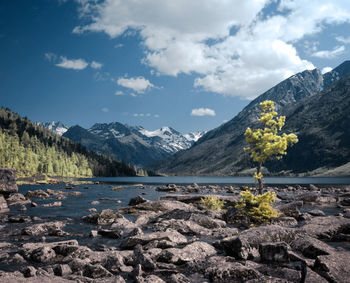 Scenic view of snowcapped mountains against sky