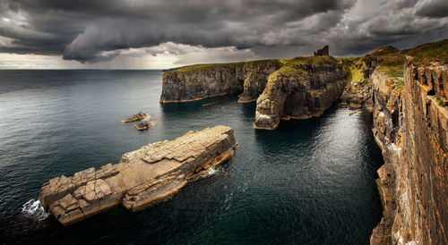 Panoramic view of rocks on sea against sky